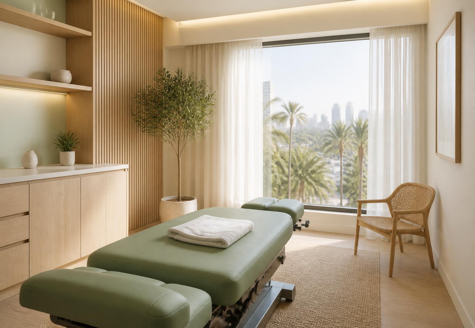 A private treatment room at Dadvand Chiropractic with a treatment table and natural daylight